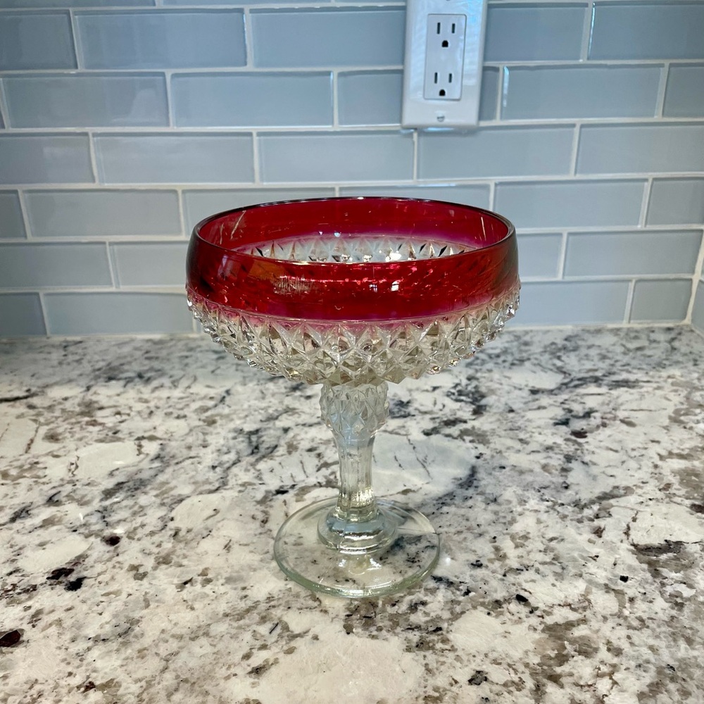 Vintage Indiana Glass Diamond Point Pedestal Candy Dish